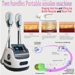 Portable EMslim HIEMT body shaping machine with 2 handles electromagnetic Muscle Stimulation fat burn massage beauty equipment