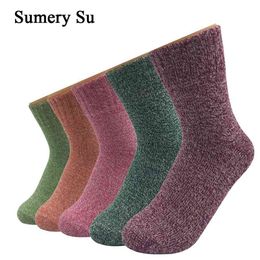 5 Pairs/Lot Wool Sock Winter Harajuku Japanese Bohemian Cashmere Warm Socks Ladies Girl Christmas Gift 210720