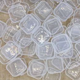 100PCS Empty Plastic Clear Mini Empty Square Small Box Jewelry Ear Plugs Container Nail Art Colorful Decor Diamond Storage Case 210315
