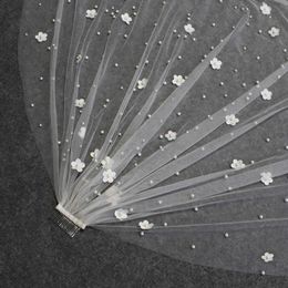 New Pearls Wedding Veil with Flowers Beautiful Pearl Bridal Veil Metal Comb Bride Veil Wedding Accessories X0726