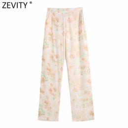 Zevity Women Vintage Tie Dyed Print Casual Straight Pants Retro Female Chic Colour Match Side Zipper Pockets Long Trousers P1110 210603