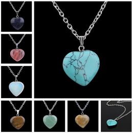 Ladies new heart-shaped stone pendant turquoise crystal peach heart natural stone necklace DMWFN003 (with chain) mix order