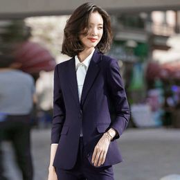 Spring ladies professional pants suit office interview clothing feminine Casual temperament women's blazer Fashion trousers 210527