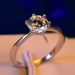 90% OFF Luxury Female Small Lab Diamond Ring Real 925 Sterling Silver Engagement Ring Solitaire Wedding Rings For Women X0715