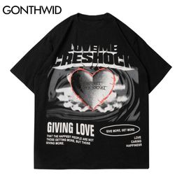 GONTHWID T-Shirts Creative Heart Print Punk Rock Gothic Tshirts Streetwear Hip Hop Short Sleeve Tee Harajuku Fashion Cotton Tops C0315