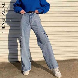SHENGPALAE Summer Casual Jeans Woman Long Trousers Cowboy Female Loose Streetwear Multi-pocket Straight Pants ZA4421 210629