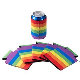 new Rainbow Neoprene Cup Cover Can Beer Juice Water Bottle Cover Neoprene Insulated Sleeve Bag LGBT Can Beverages Case Pouch EWE7426
