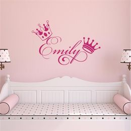 Girls Name Wall Decals Personalized Sticker Crown Baby Girl Nursery Decal Bedroom Removable Sweet Decoration Art Stickers S156 211124