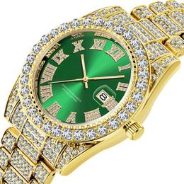 Wristwatches Diomond Man Watch Fashion Luxury Quartz Gold Diamond Watches Men Wrist Bling Hip Hop Two Tone Fully Iced Out Reloj Di282U