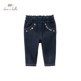 DB14849 dave bella winter baby girls fashion bow floral letter pants children full length kids pants infant toddler trousers 210303