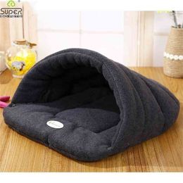 High Quality Pet Cat Bed Small Dog Puppy Kennel Sofa Polar Fleece Material Bed Pet Mat Cat House Cat Sleeping Bag Warm Nest 210915