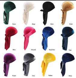 Unisex 12 Colours Velvet Turban Hat Pirate Caps Wigs Durag Biker Headwear Headband Pirate Hat Hair Accessories