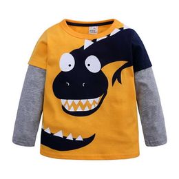 Wholesale Spring Boys T-shirt Cartoon Dinosaur Cotton Long Sleeves Cute Kids Tops for Clothes E7902 210610