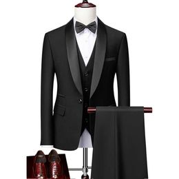 Men Skinny 3 Pieces Set Formal Slim Fit Tuxedo Prom Suit / Male Groom Wedding Blazers High Quality Dress Jacket Coat Pants Vest X0909