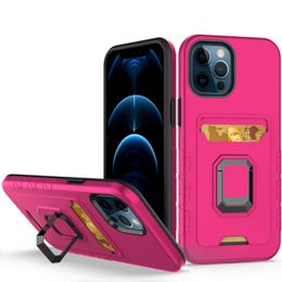 Hybrid Armour Kickstand Back Cover 2 in 1 Shockproof Phone cases Card slot Pocket TPU PC For iphone 13 12 pro max mini Samsung A12 A72 With car holder Stand Ring Case