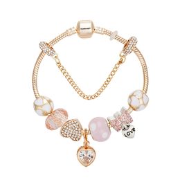 Strands gold bracelet DIY diamond set alloy heart pendant bead Jewellery wholesale