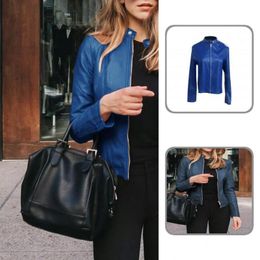 Women's Jackets Stand Collar Faux Leather Zipper Closure Women Jacket For Daily Wear