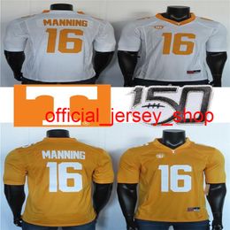 2019 NCAA Tennessee Volunteers Jerseys 16 Peyton Manning Jersey White Yellow Men's College Football Jersey Stitched 150TH Patch