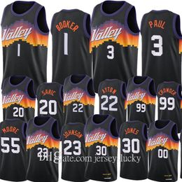 Top 2021 Suns Men Chris Paul Devin Booker Basketball Jerseys DeAndre Ayton Swingman City Jersey Black Uniform Crowder Saric Bridges Jalen Smith Johnson Carter Wear
