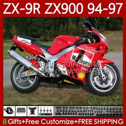 MOTO Bodywork For KAWASAKI NINJA ZX 9R 9 R 900 CC ZX9 R ZX900C Red White 94-97 Body 100No.34 ZX900 900CC ZX-9R ZX9R 94 95 96 97 ZX-900 1994 1995 1996 1997 OEM Fairing Kit