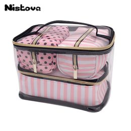 PVC Transparent Cosmetic Bag Organiser Travel Toiletry Set Pink Beauty Case Makeup Beautician Vanity Necessaire Trip 210901