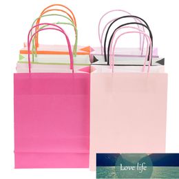 1 Pc Solid Colour Paper Party Bags Kraft Bag With Handles Recyclable Birthday Gift