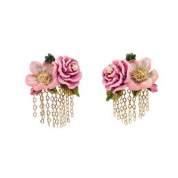 Stud Sweet Rose Series Pink Flower Tassel Earrings Enamel Hand-Painted Craft Earring Jewellery For Woman 2021 Trend