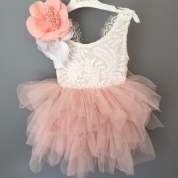 drop shipping toddler girl lace dress tutu with flowers children wedding flowers cake princesa vestido 1-6YRS kids 210303