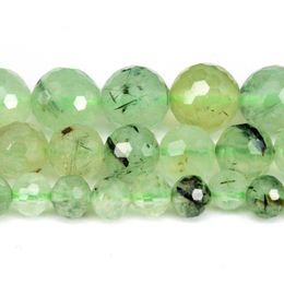 Natural Hard Faceted Green Prehnite Round Loose Beads Strand 6/8/10/12MM For Jewelry DIY Making Necklace Bracelet