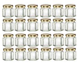 Bulk 24pcs 1.5OZ 45ml Mini Hexagon Glass Jars With Gold /Silver/black Lids,for Jam,Honey,Candies, Spice Jam