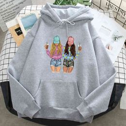 BFF Beautiful Girl Drink Coffee print Hoodie Male Pockets Fashion Pullovers Hip Hop Cartoon Sweatshirts Harajuku man Hoodies H1227