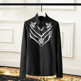 High Quality Embroidery Shirts Men Long Sleeve Slim Casual Shirt Social Business Formal Dress Shirts Star Stage Men Clothes 4XL 210527