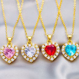 Heart Pendant Chain Women Girl 18k Yellow Gold Filled Romantic Gift Pretty Fashion Charm Jewellery