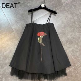 DEAT Women Dress Fashion Spring Summer Ladies Rose Flower Print Sexy Dress HR421 210709