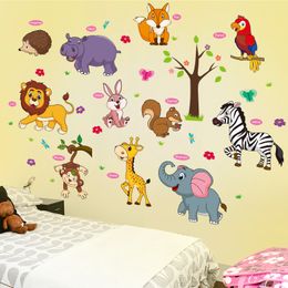 [shijuekongjian] Cartoon Animals Wall Stickers DIY Lion Tiger Monkey Mural Decals for Kids Room Baby Bedroom Home Decoration 210308