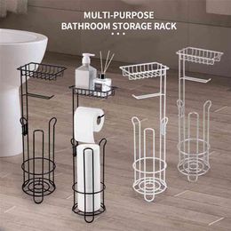 Toilet Paper Holder Stand Stainless Steel Bathroom Roll Home Multifunctional Storage Shelf for Cell Phone and Tissue 210720