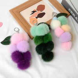 Keychain 2020 Fall/winter Natural Mink Fur Grape Keyrings for Female Charm Bag Pendant Korea Style Car Ornaments Chains