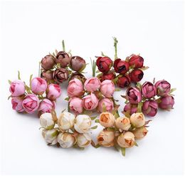 6pcs Wedding Decorative Flowers Christmas Wreaths Home Decoration Accessories Diy Gifts Box Silk Tea Rose Bud Artificial jlltdL