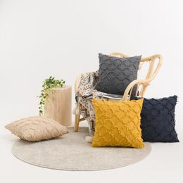 Cushion/Decorative Pillow Solid Color Cut Flower Cushion Cover Cotton Three-dimensional Plush Pattern Pillowcase Decorative Covers For Sofa