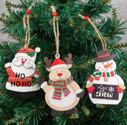 Christmas Tree Decorations Wooden Santa Snowman Reindeer Hanging Ornaments Gift Tags Holiday Party Favours DD660