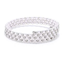 Korean Style Imitation Pearl Bracelets Multi Layer with Crystal Rhinestones Bracelets for Bridal Wedding Q0717