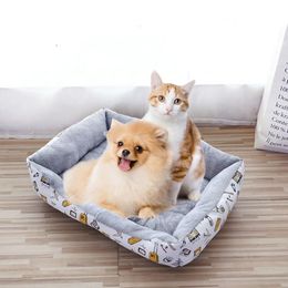 Rectangular Pet Dog Kennel Thickened Warm Cotton Cushion for Golden Fur Small Dog Kitten Bed