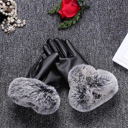Fingerless Gloves Ladies Women Luxury Quality Soft Black PU Leather Winter Driving Warm Solid Color