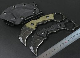 1Pcs Top Quality Karambit Knife D2 Black Stone Wash Blade Full Tang G10 Handle Fixed Blades Claw Knives With Kydex