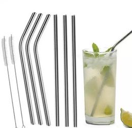 2021 Stainless Steel Straw Durable Reusable Bend and Straight Metal 10.5 and 8.5 inch Extra Long Drinking Straws For 30oz 20oz Cups Mugs