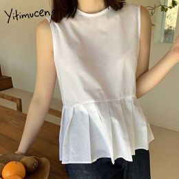 Yitimuceng Folds Crop Tops Women Lace Up Sexy Streetwear Camis Korean Fashion Spaghetti Strap Tank Top White Black Summer 210601