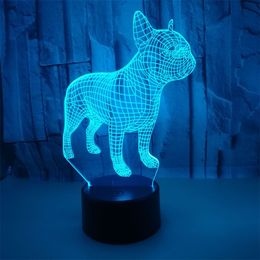 3D Colorful Animal Night Light Touch Remote Control Visual French Bulldog Small Table Lamp Christmas Holiday Lights