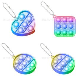 Rainbow Square Circle Round Fidget keychain push bubble key ring Toys Pendent Sensory Bubbles popper Board Game Sensory Toy Anxiety Stress Reliever Toys H393D1V