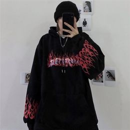 Women's Hoodie sweatshirt anime harajuku loose thick coat hoody tracksuit clothes top clothing Flame print hoodie kawaii 210809