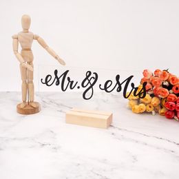 Party Decoration Mr & Mrs Wedding Sign Transparent Acrylic Board Table Card With Wooden Base Standing